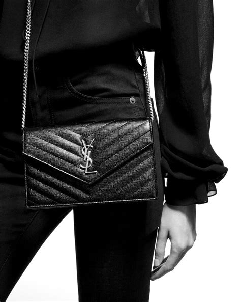 saint laurent monogram ysl matelasse leather wallet on chain|Cassandre matelassé leather wallet on chain in black .